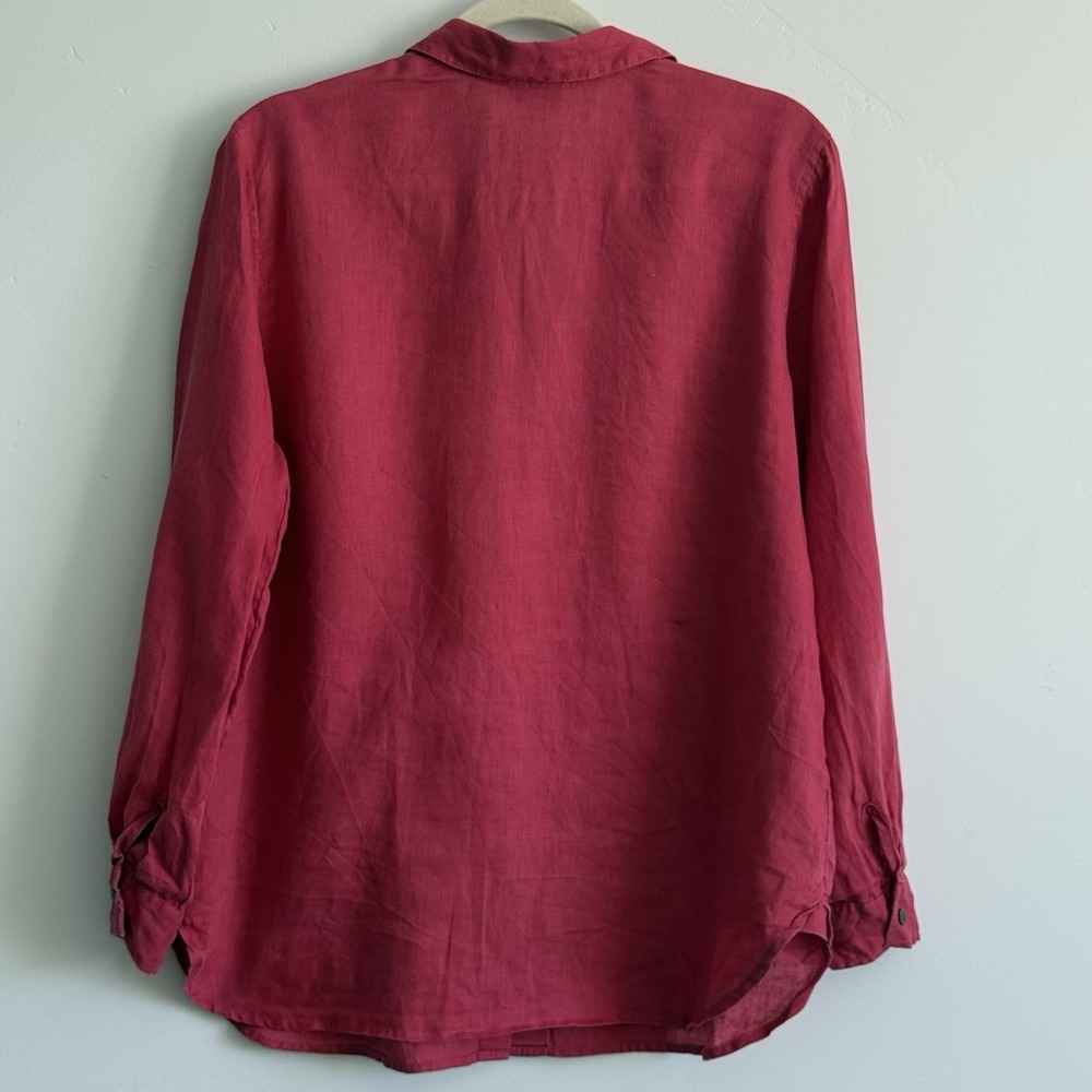 JJill 100% Linen Shirt Woman S Feminine Coastal Beach Euro Summer Vacay Pink - Picture 7 of 7